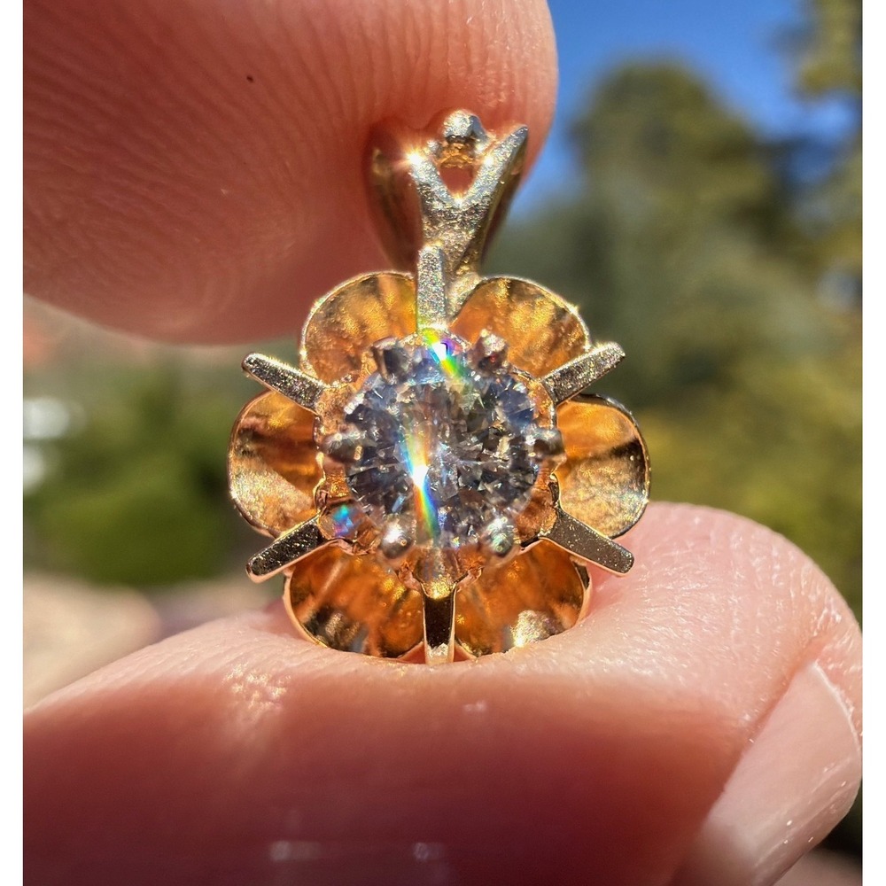 Vintage 14k Solid Yellow Gold Natural High Quality Star Flower Pendant Necklace